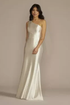 One-Shoulder Ruched Back Sheath Wedding Dress