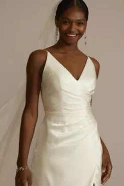 Draped Satin Spaghetti Strap Sheath Wedding Dress -Floral Applique Dresses Shop SDWG1117 IVORY DBSTU PROD10 1695