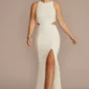 Beaded Crepe Cutout Sheath Wedding Dress
