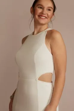 Beaded Crepe Cutout Sheath Wedding Dress -Floral Applique Dresses Shop SDWG1120 SOFTWHITE DBSTU PROD1 104