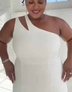 One-Shoulder Stretch Crepe Sheath Wedding Dress -Floral Applique Dresses Shop SDWG1123 PDP