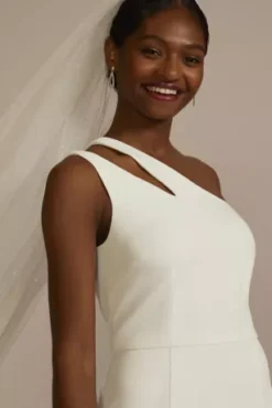 One-Shoulder Stretch Crepe Sheath Wedding Dress -Floral Applique Dresses Shop SDWG1123 SOFTWHITE DBSTU PROD10 2214