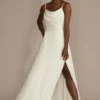 Cowl Neck Crepe Scoop Back A-Line Wedding Dress