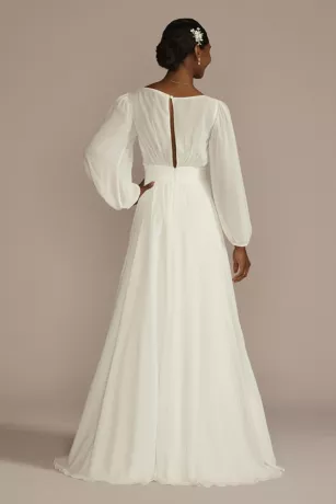 Long Billow Sleeve Chiffon A-Line Wedding Dress 2 Long Billow Sleeve Chiffon A-Line Wedding Dress - Image 2