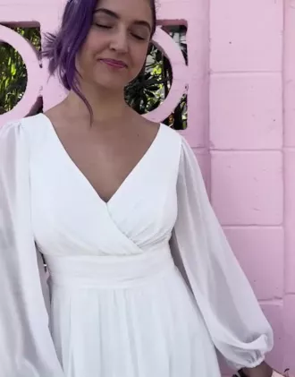 Long Billow Sleeve Chiffon A-Line Wedding Dress 4 Long Billow Sleeve Chiffon A-Line Wedding Dress - Image 4