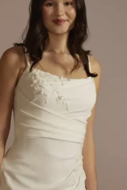 3D Floral Lace Applique Crepe Mini Dress -Floral Applique Dresses Shop SDWG1132 SOFTWHITE DBSTU PROD2 078