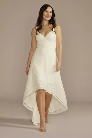 High-Low Lace Spaghetti Strap V-Neck Wedding Dress 1 High-Low Lace Spaghetti Strap V-Neck Wedding Dress
