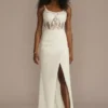 Illusion Corset Crepe Sheath Wedding Dress
