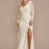 Long Sleeve Lace Scoop Back Sheath Wedding Dress