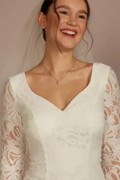 Long Sleeve Lace Scoop Back Sheath Wedding Dress -Floral Applique Dresses Shop SDWG1172 IVORY DBSTU PROD1 062