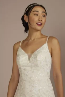 Sequin Floral A-Line Spaghetti Strap Wedding Dress -Floral Applique Dresses Shop SDWG1173 SOFTWHITE DBSTU PROD3 085