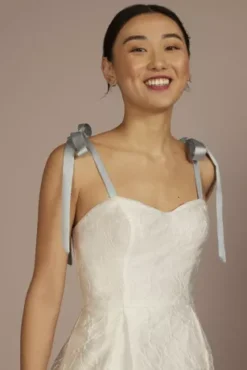 Short Jacquard A-Line Dress With Removable Straps -Floral Applique Dresses Shop SDWG1177 SOFTWHITE DBSTU PROD3 106