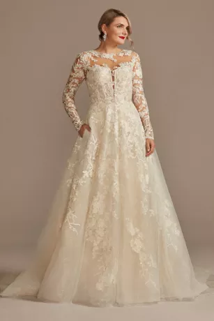 Lace Illusion Long Sleeve Ball Gown Wedding Dress 1 Lace Illusion Long Sleeve Ball Gown Wedding Dress