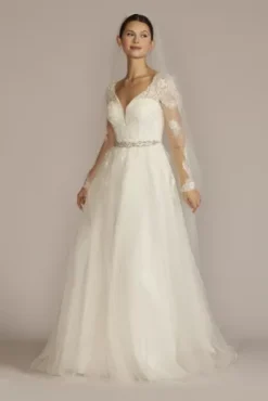 Plunging Open Back Tulle Wedding Dress