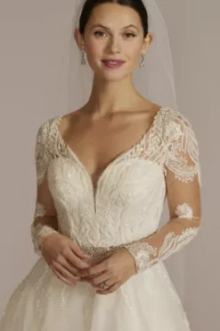 Plunging Open Back Tulle Wedding Dress -Floral Applique Dresses Shop SLCWG901 IVORY OLEG PROD2 194