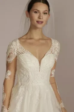 Plunging Open Back Tulle Wedding Dress -Floral Applique Dresses Shop SLCWG901 IVORY OLEG PROD2 226