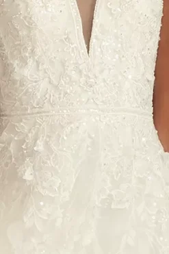 Cap Sleeve 3D Floral Lace Open Back Wedding Dress -Floral Applique Dresses Shop SLCWG907 IVORY OLEG PROD3 396