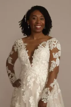 Illusion V-Neck Long Sleeve Lace Wedding Gown 6 Illusion V-Neck Long Sleeve Lace Wedding Gown -Floral Applique Dresses Shop SLCWG924 IVYCSHMR OLEG PROD6 072