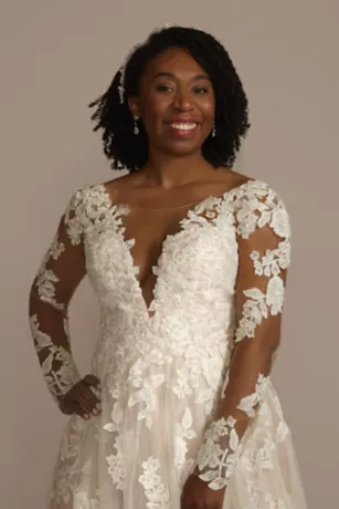 Illusion V-Neck Long Sleeve Lace Wedding Gown 3 Illusion V-Neck Long Sleeve Lace Wedding Gown - Image 3