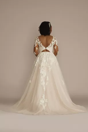 Illusion V-Neck Long Sleeve Lace Wedding Gown 2 Illusion V-Neck Long Sleeve Lace Wedding Gown - Image 2
