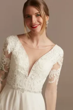 Applique Illusion Chiffon Plus Size Wedding Dress -Floral Applique Dresses Shop SLLBSWG842 IVORY SIG PROD2 V2 266