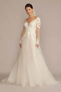 Appliqued Cap Sleeve Tulle Ball Gown Wedding Dress