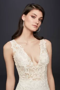 Illusion Lace Plunge Bodice Petite Wedding Dress -Floral Applique Dresses Shop SWG772 IVYNBCHAMP SIG PROD4 074