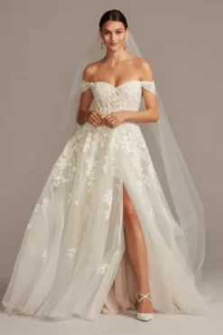 Floral Tulle Wedding Dress With Removable Sleeves