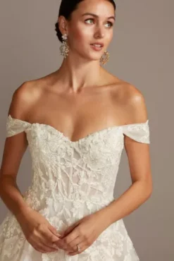 Floral Tulle Wedding Dress With Removable Sleeves -Floral Applique Dresses Shop SWG834 IVYCSHMR SIG PROD9 179