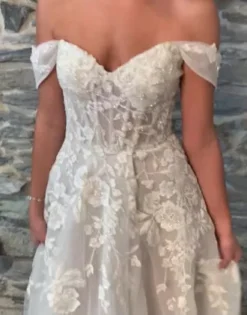 Floral Tulle Wedding Dress With Removable Sleeves -Floral Applique Dresses Shop SWG834 PDP