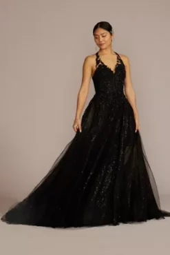 Floral Applique Open Back Bodysuit Wedding Dress