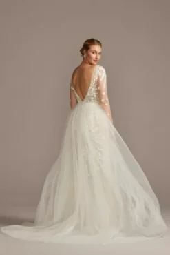 Embroidered Floral Illusion Bodysuit Wedding Dress -Floral Applique Dresses Shop SWG851 IVYWMBEIGE SIG PROD9 230