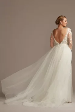 Embroidered Floral Illusion Bodysuit Wedding Dress -Floral Applique Dresses Shop SWG851 IVYWMBEIGE SIG PROD9 266