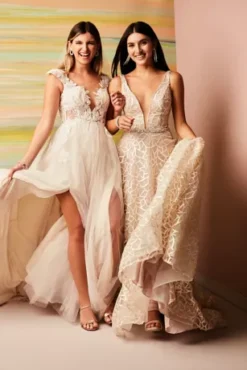 Geometric Sequin Illusion Plunge Wedding Dress -Floral Applique Dresses Shop SWG863 1 PDP Crop JUL24 1920x2880