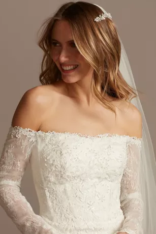 Long Sleeve Off Shoulder Sequin Lace Wedding Dress 3 Long Sleeve Off Shoulder Sequin Lace Wedding Dress - Image 3