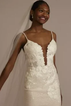 Sequin Applique Wedding Dress With Removable Train -Floral Applique Dresses Shop SWG882 IVYSTNCO SIG PROD6 131