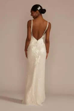 Sequin Applique Wedding Dress With Removable Train -Floral Applique Dresses Shop SWG882 IVYSTNCO SIG PROD6 163