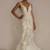 Beaded Lace 3D Floral Plunge Tulle Wedding Dress