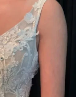 Beaded Lace 3D Floral Plunge Tulle Wedding Dress -Floral Applique Dresses Shop SWG897 PDP