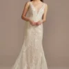 Horsehair Trim Beaded Lace Low Back Wedding Dress