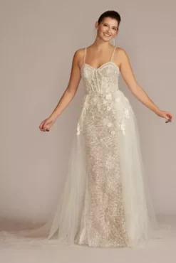 Lace Sheath Wedding Gown With Overskirt