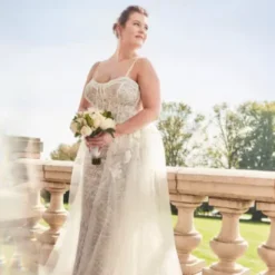 Lace Sheath Wedding Gown With Overskirt -Floral Applique Dresses Shop SWG916 IVYBISQUE SIG SPRING 22 0112