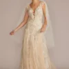 Illusion Embellished Drop Waist Wedding Gown