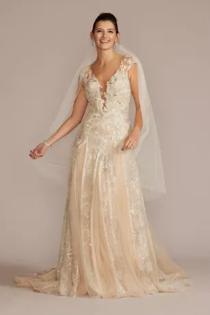 Illusion Embellished Drop Waist Wedding Gown 1 Illusion Embellished Drop Waist Wedding Gown