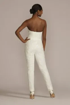 Embellished Bridal Jumpsuit With Overskirt -Floral Applique Dresses Shop SWG922 IVORY SIG PROD1 310