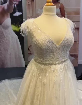 Floral Sequin Feathered Wedding Dress 4 Floral Sequin Feathered Wedding Dress - Image 4