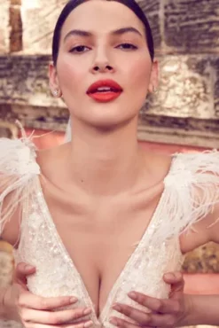 Floral Sequin Feathered Wedding Dress 17 Floral Sequin Feathered Wedding Dress -Floral Applique Dresses Shop SWG938 2 PDP Crop JUNE21 1920x2880