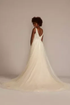 Floral Sequin Feathered Wedding Dress 14 Floral Sequin Feathered Wedding Dress -Floral Applique Dresses Shop SWG938 IVYSTONE SIG PROD4 210