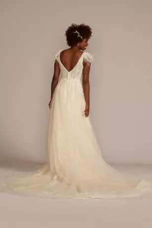 Floral Sequin Feathered Wedding Dress 2 Floral Sequin Feathered Wedding Dress - Image 2