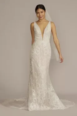 Lattice Beaded Applique Sheath Wedding Dress